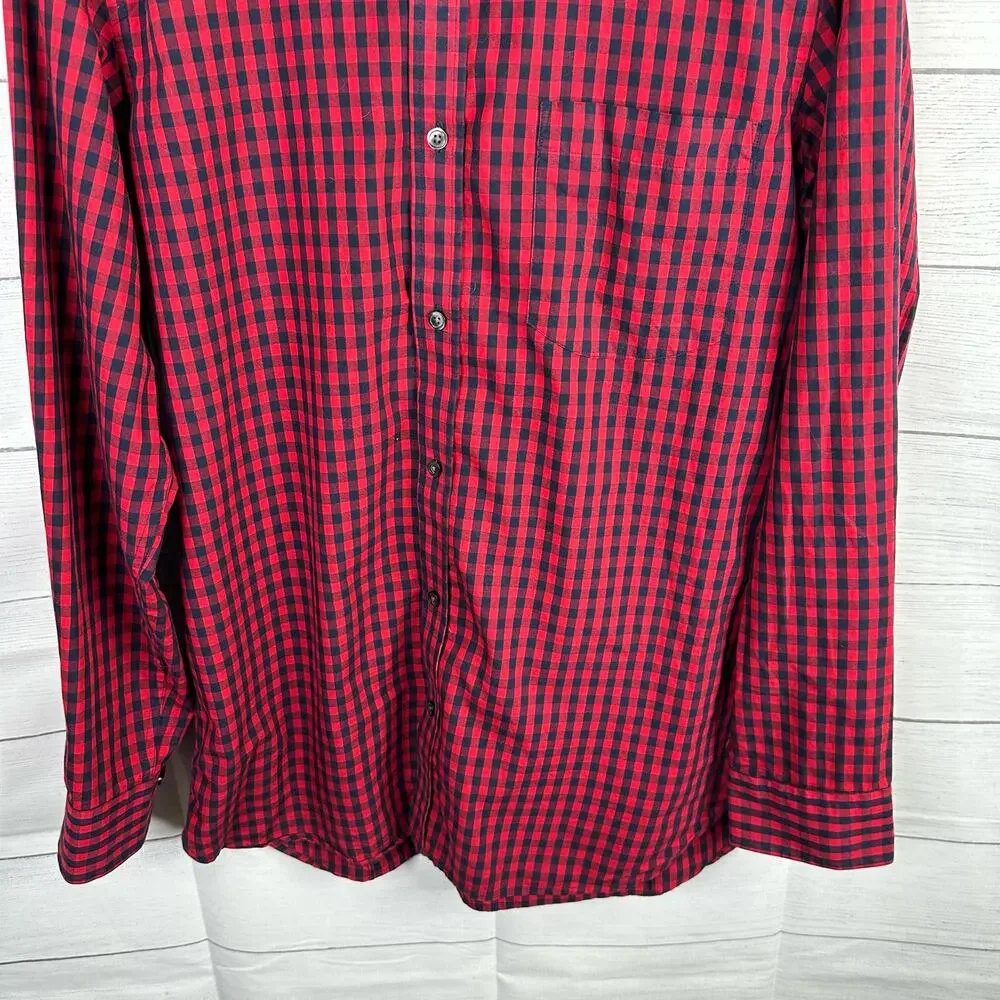 Banana Republic Mens size Large Tailored Slim Fit Button Down Gingham Shirt Red